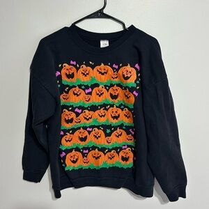 SOLD Vintage Halloween Jack O Lantern Pumpkin Stack Bats Sweatshirt USA - Size L